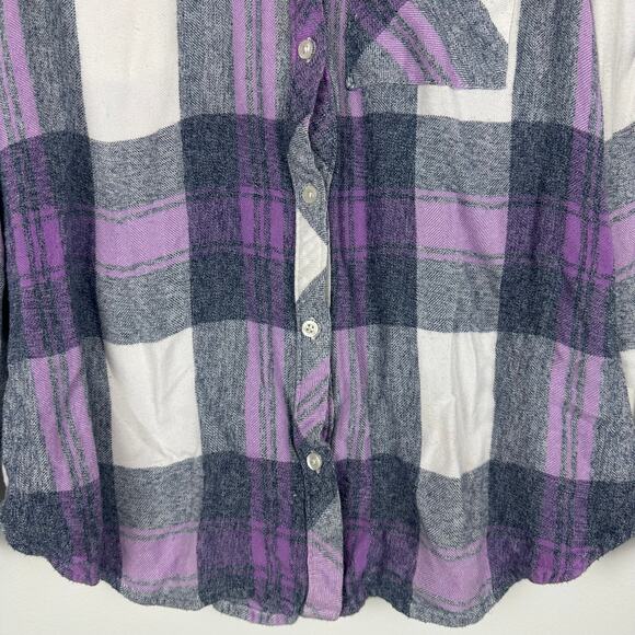 Caffe Marrakesh Womens Long Sleeve Button-Up Soft Grey/Purple Plaid Shirt Small - Picture 4 of 11